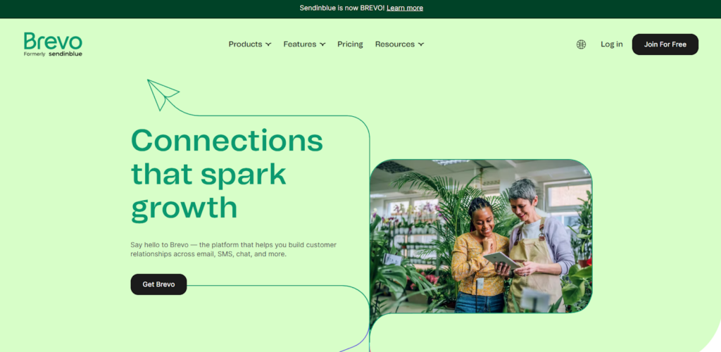 Brevo hjemmeside, e-postbehandlingsprogramvare med markedsføringsfunksjoner