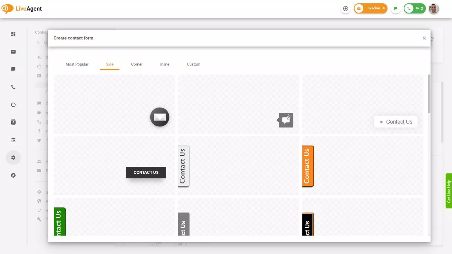 LiveAgent sidekontakt-skjema