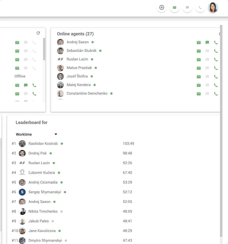 Intern arbeidsplasschatfunksjon i LiveAgent - eksempel