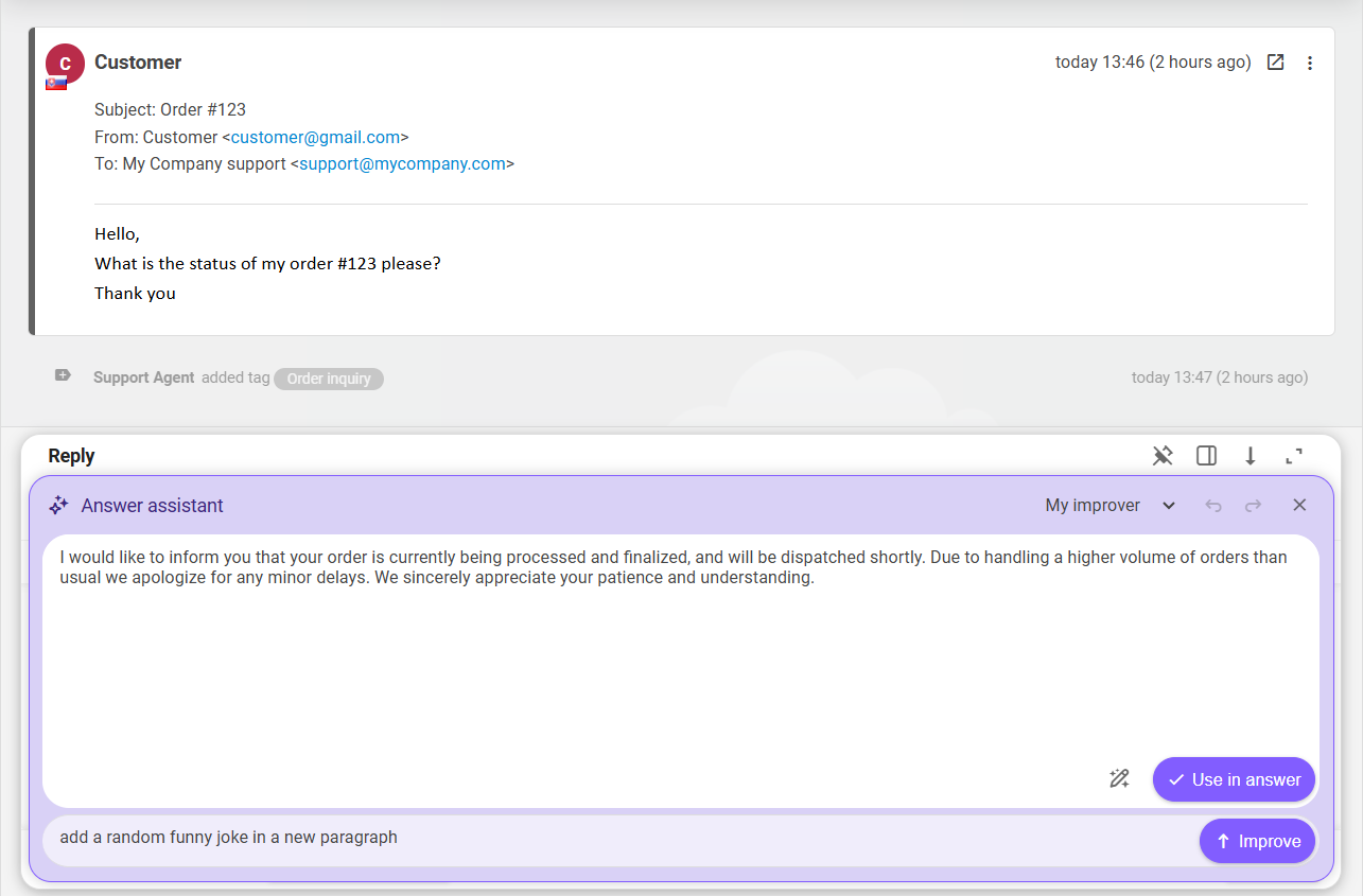LiveAgent AI Answer Improver og Composer