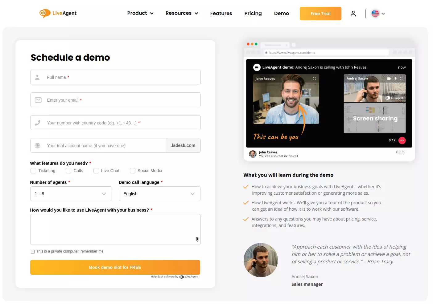 LiveAgent planlegg demo