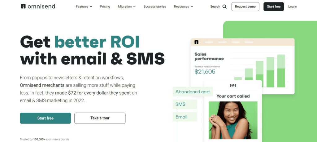 Omnisend hjemmeside, e-handels e-postmarkedsføringsplattform