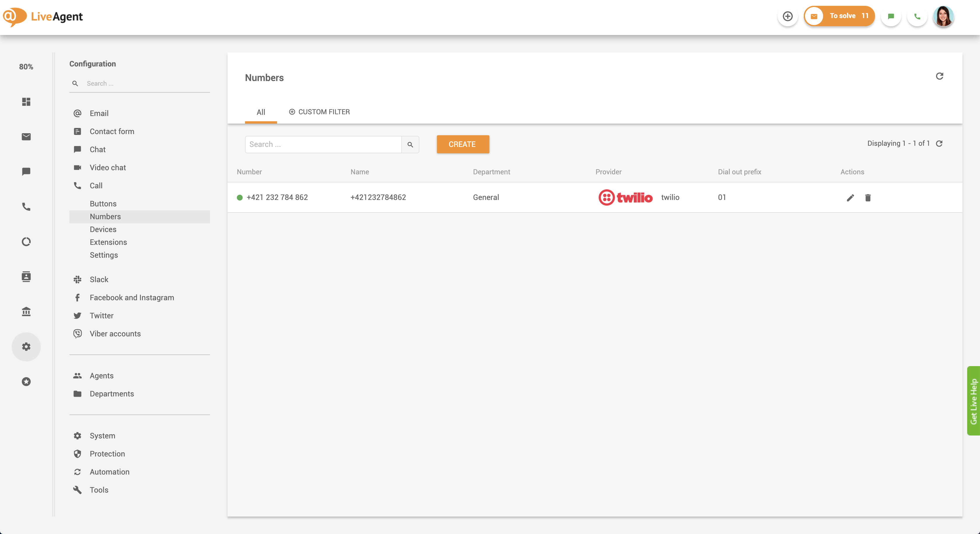 Oppsett av tilbakeringing i LiveAgent - koble til telefonnummer