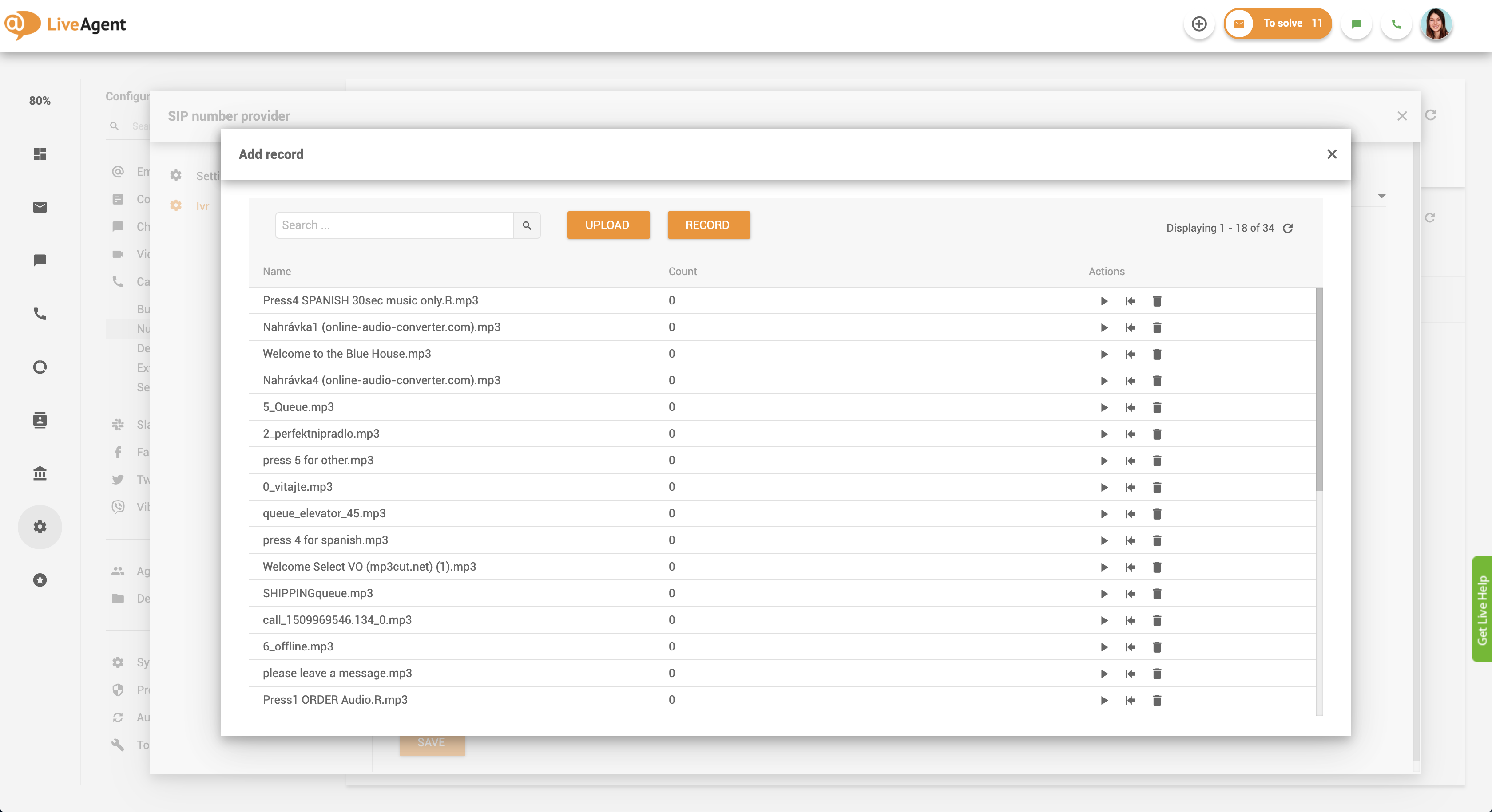 Oppsett av tilbakeringing - IVR-meldinger i LiveAgent