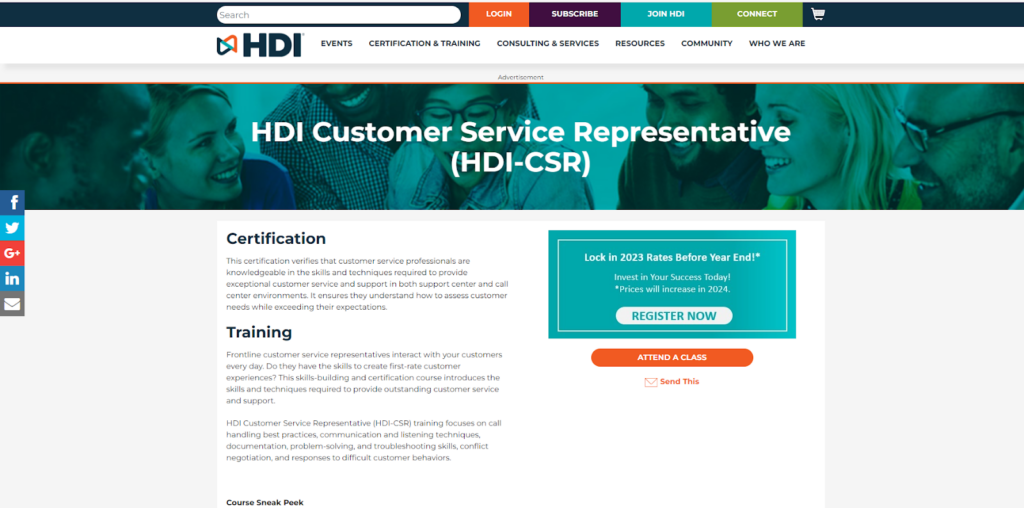 HDI Customer Service Representative-kurs