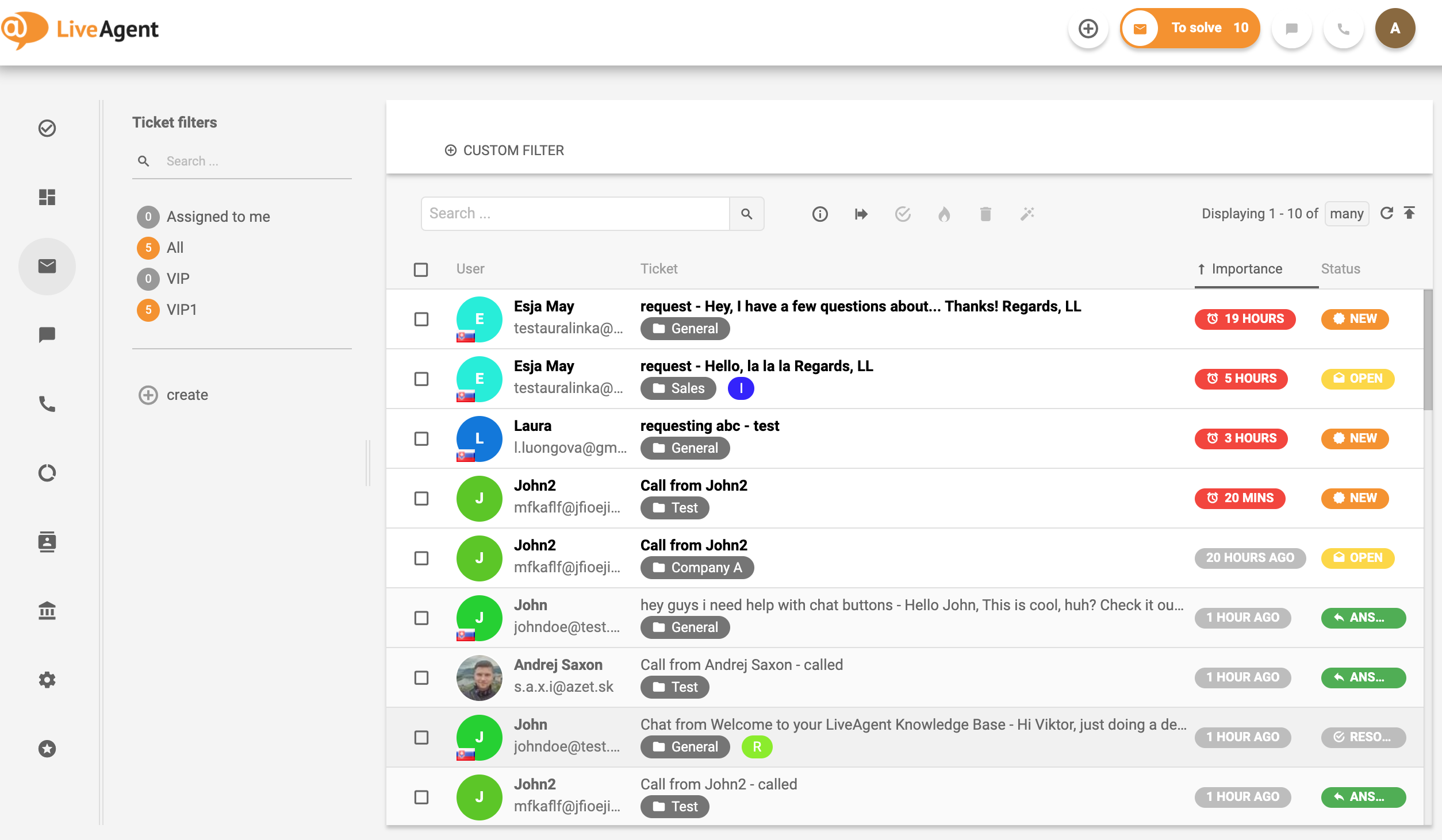LiveAgent – Billettstatuser (eksempler)