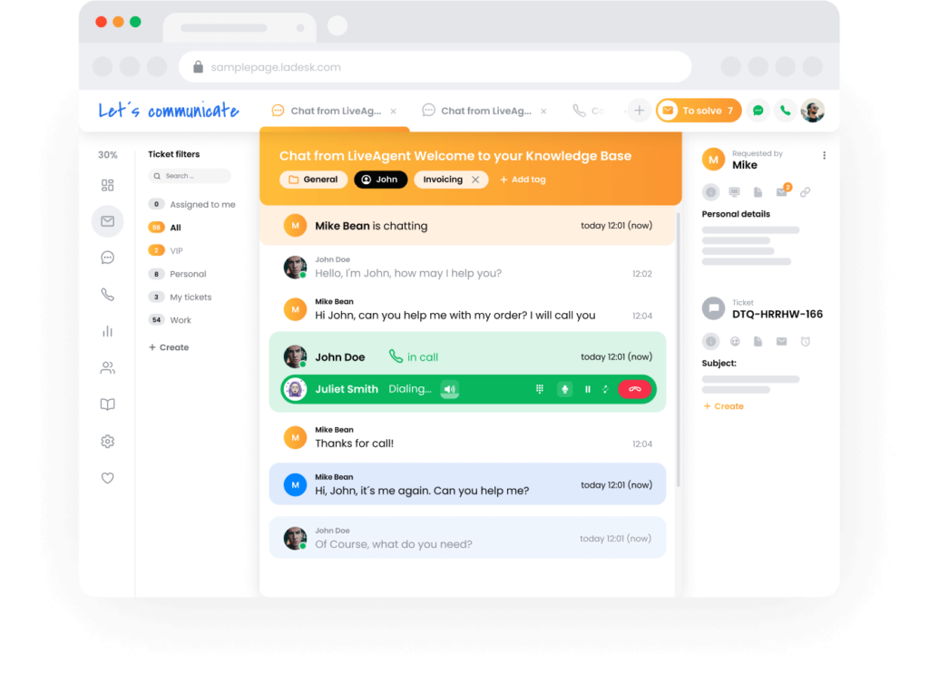 LiveAgents billettSystem - supportteamvisning