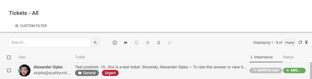 LiveAgent - urgent tag på en billett