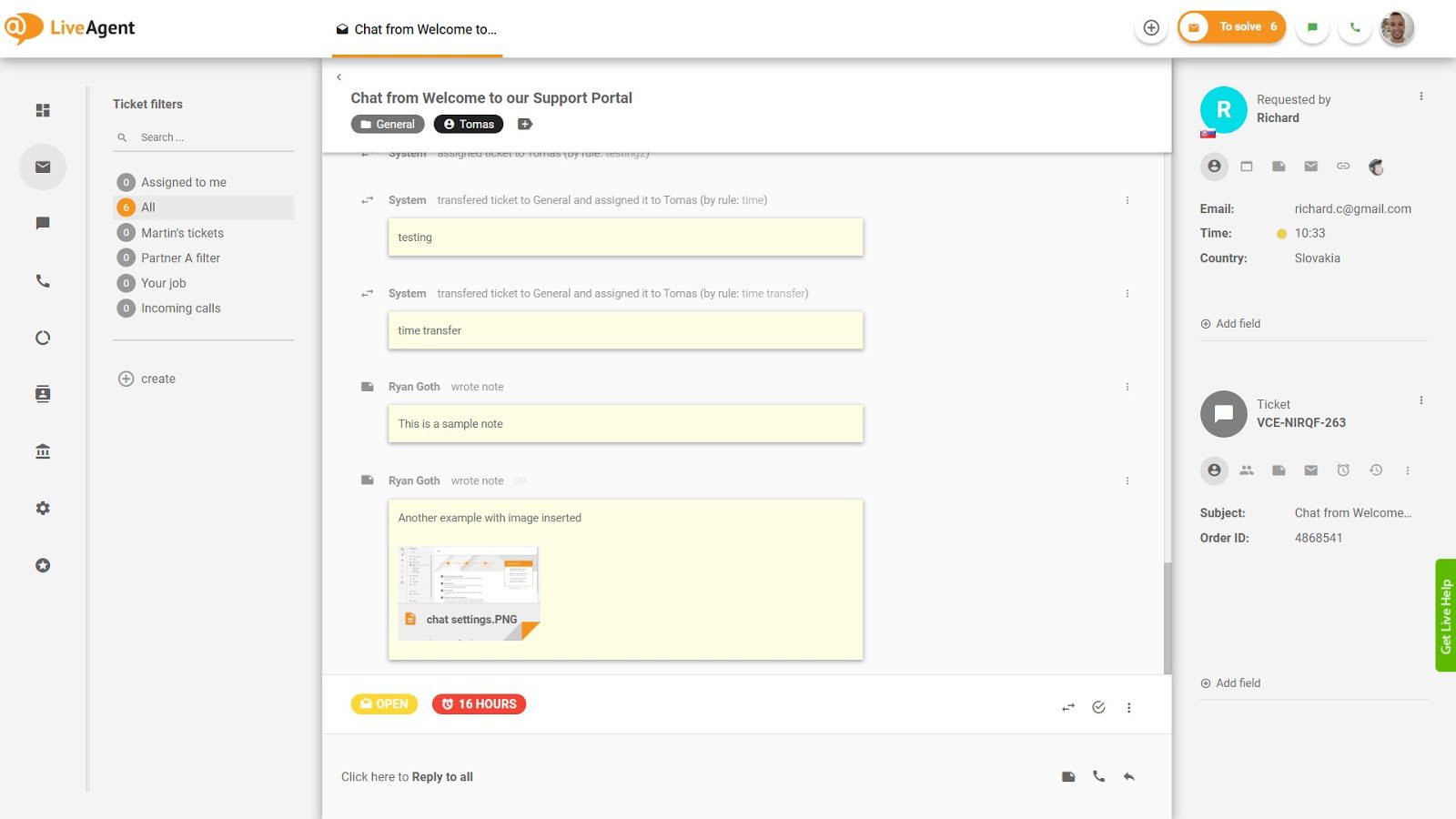 LiveAgent Private Notes-eksempel