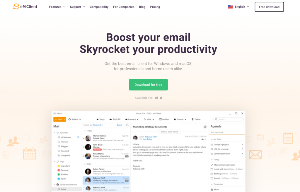 eM Client-hjemmeside