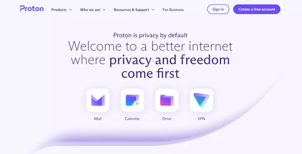 Proton Mail homepage