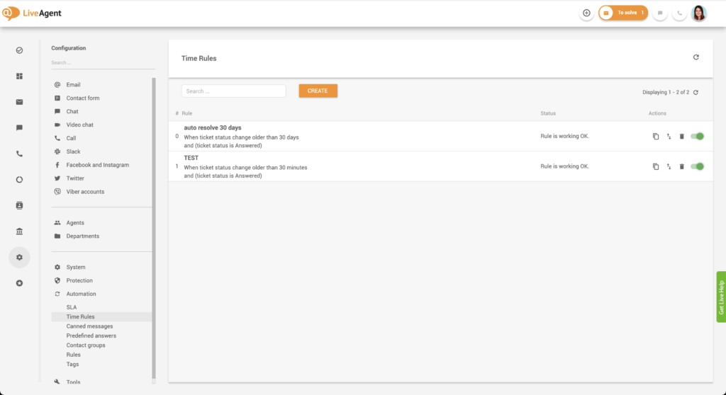 Automatiseringsregler tilgjengelig i LiveAgent for å effektivisere e-postsamtaler