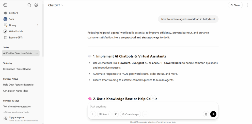 ChatGPT oversikt over samtalen