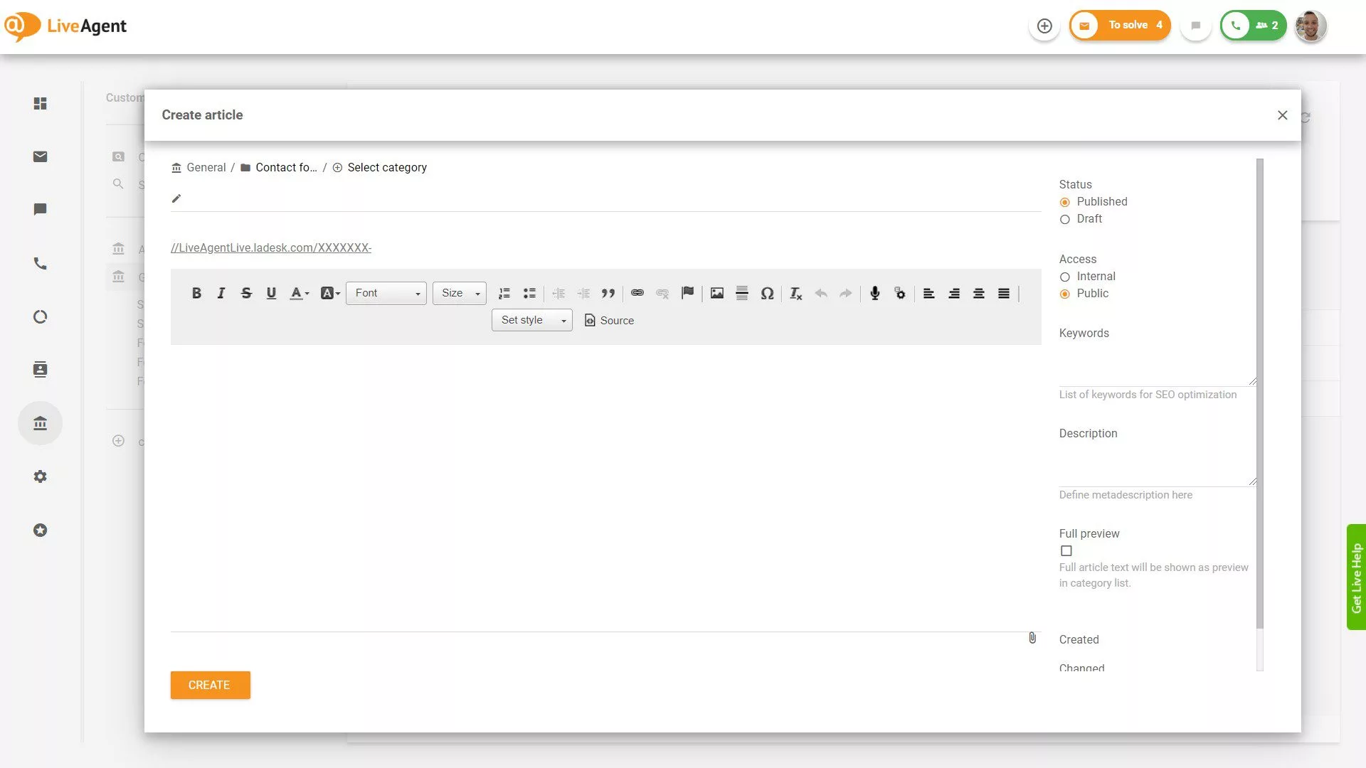 LiveAgent Lager kunnskapsbase-artikkel