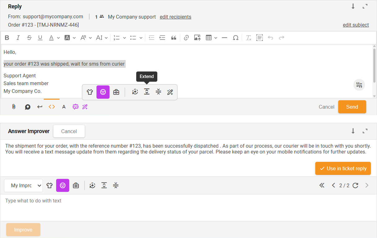 Utvide funksjon AI-svarsforbedrerer - grensesnittsoversikt