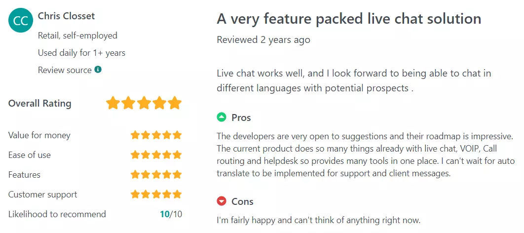 GetApp LiveChat-anmeldelse