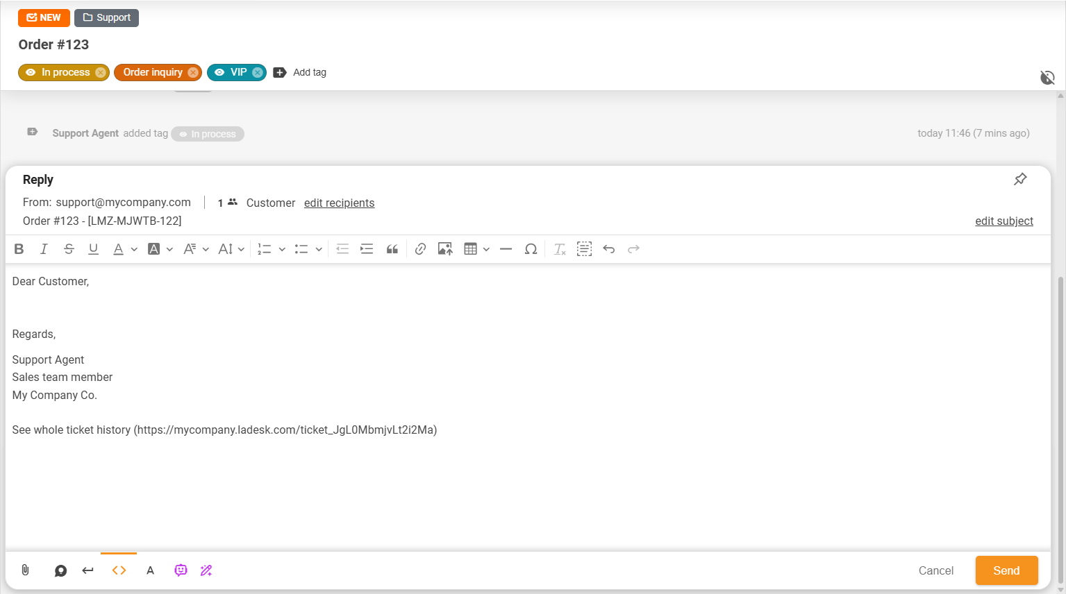 Fest og løsne-funksjon i LiveAgent