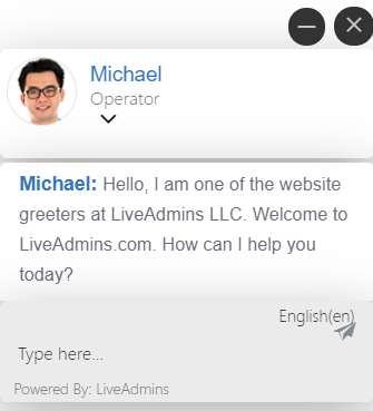 LiveAdmins chat-vindu