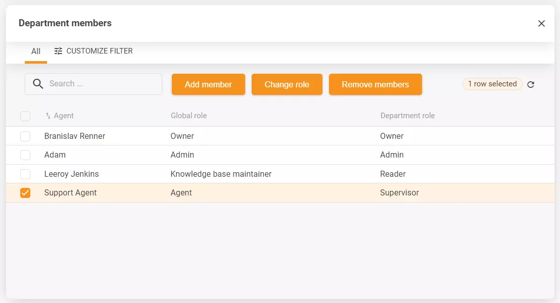 Skjermbilde av avdelingsinnstillingene som inkluderer flere konfigurasjonsalternativer