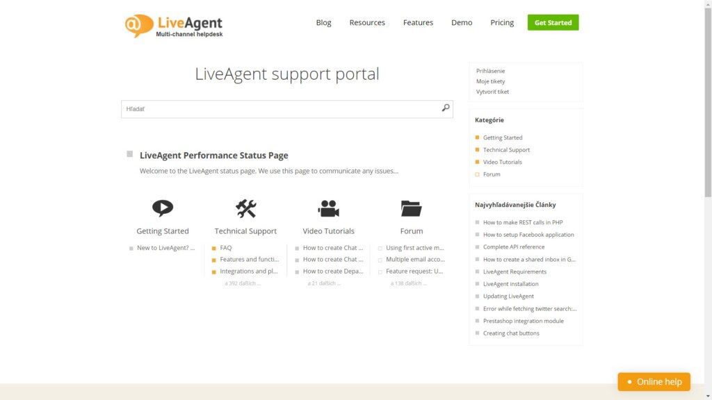 LiveAgent sin supportportal. Et flott eksempel på en lett søkbar kunnskapsbase.