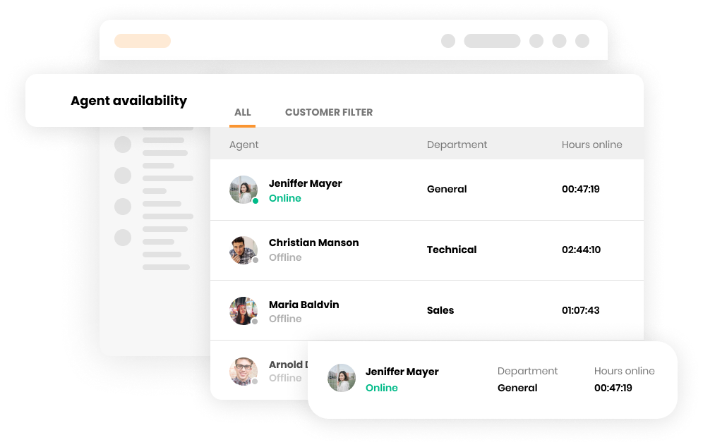 Agentens tilgjengelighetsfunksjon i LiveAgent kundesupportsoftware