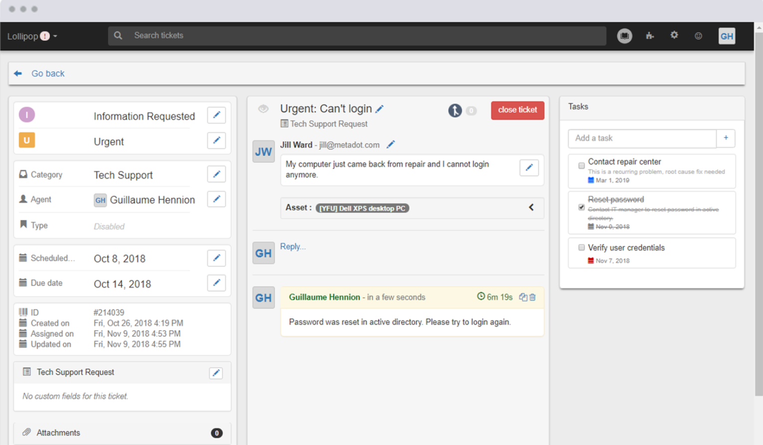 Mojo IT Helpdesk billettoppgaver