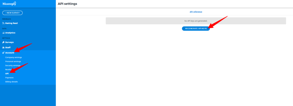 Hvordan generere API-nøkkelen i Nicereply-kontoen