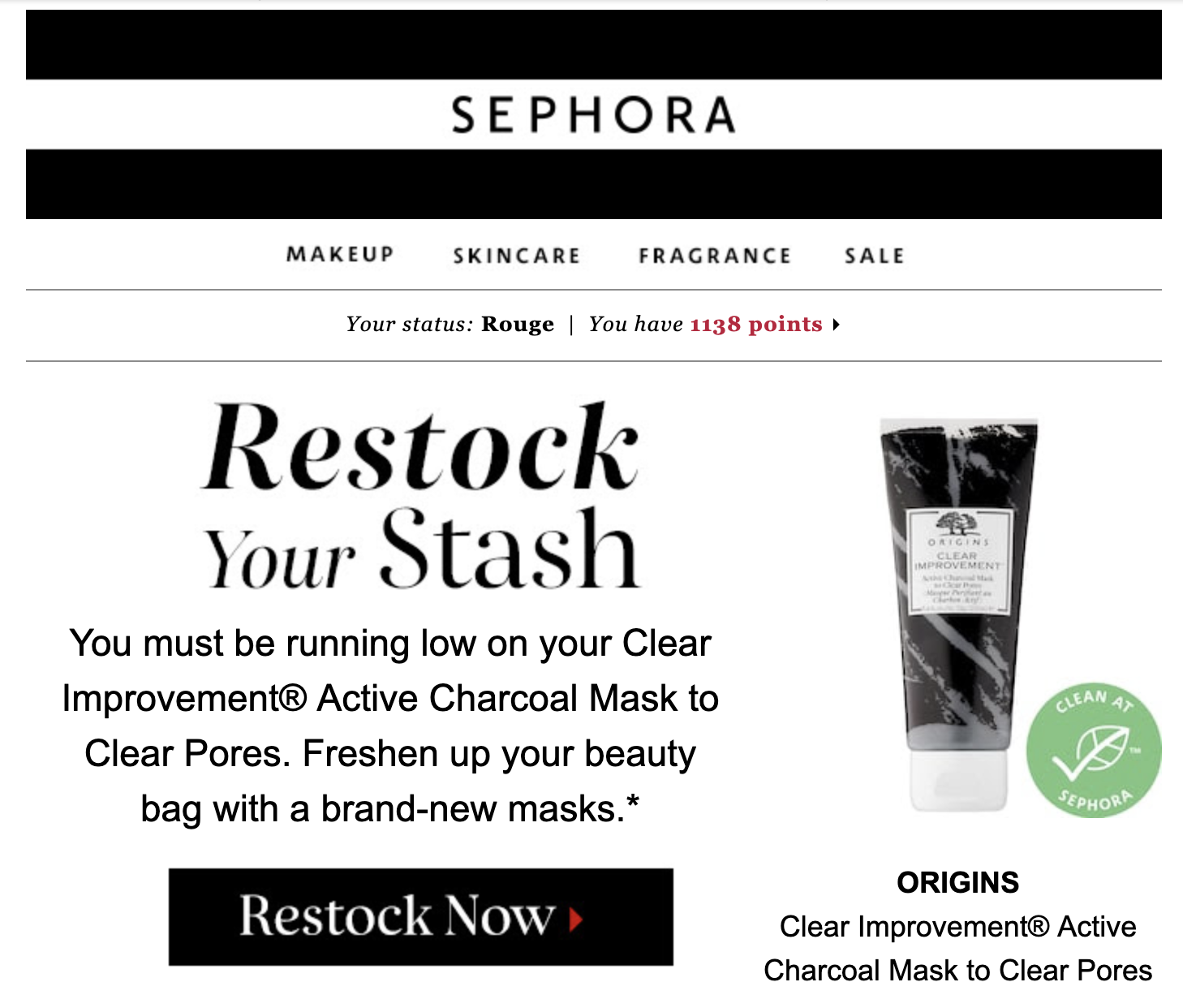 Sephora påfyllingsmail-mal