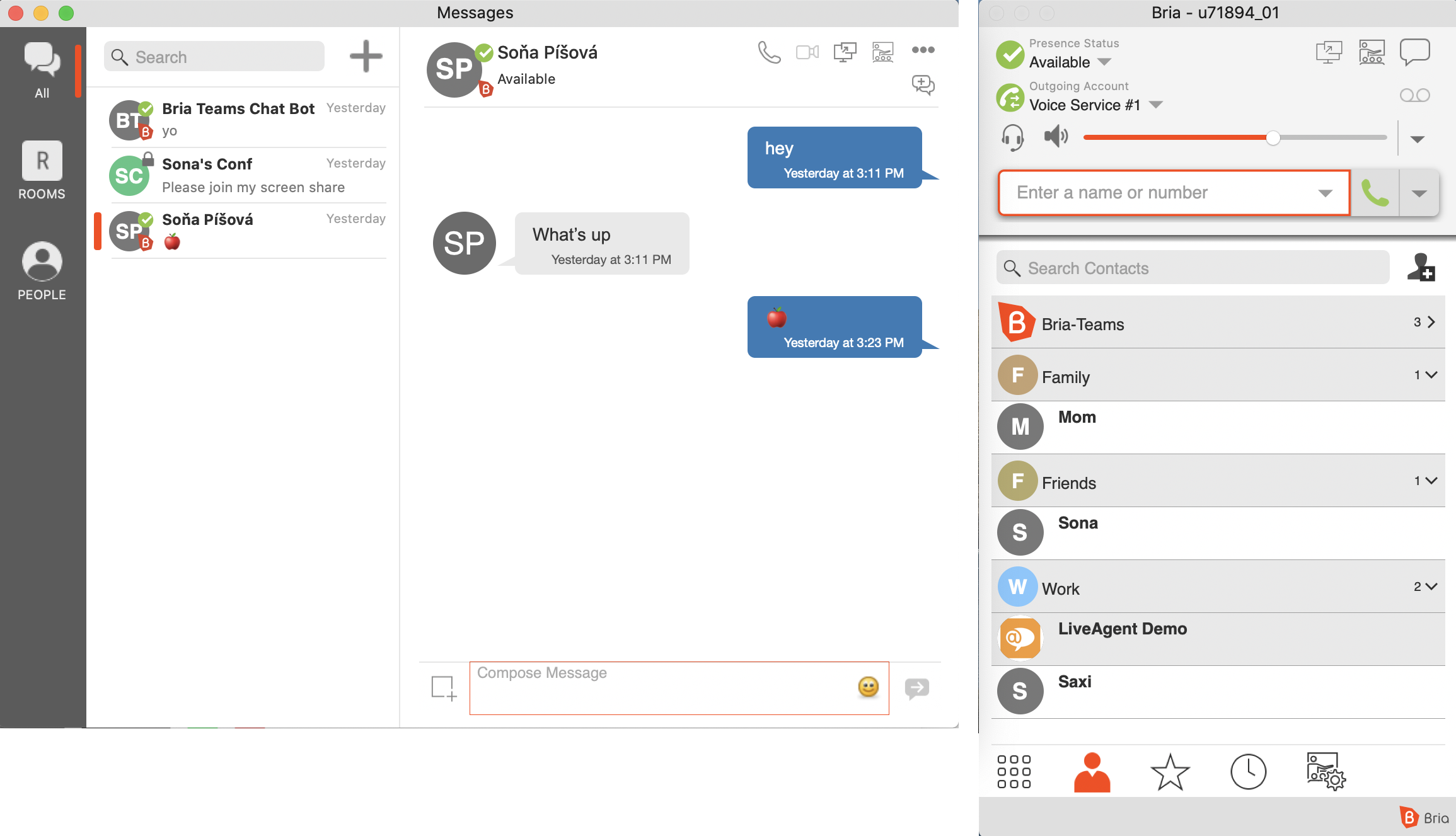 Bria softphone-teammelding