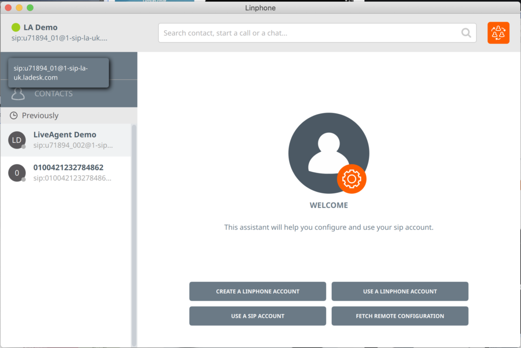 Linphone softphone-kontooppsett