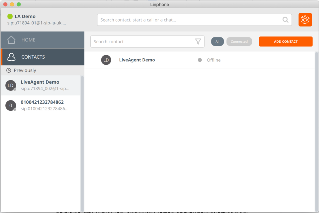Linphone softphone-grensesnitt