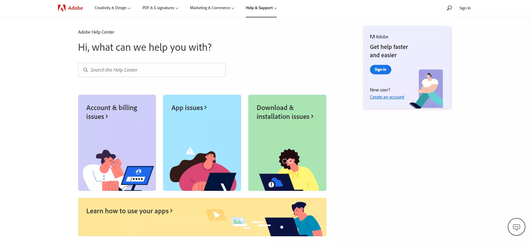 Adobes supportcenter