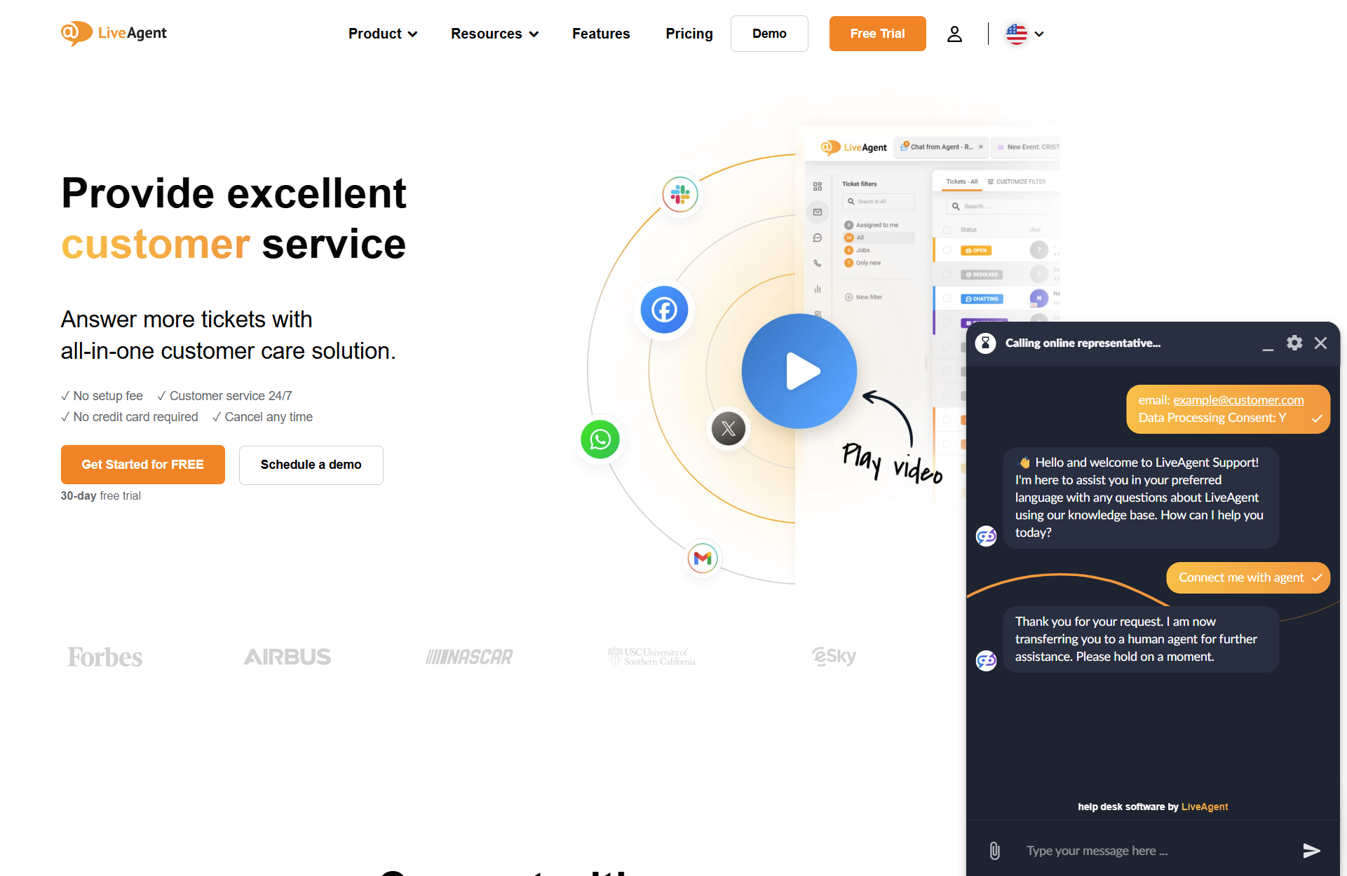 LiveAgent AI Chatbot conversation with a bot on LiveAgent webpage