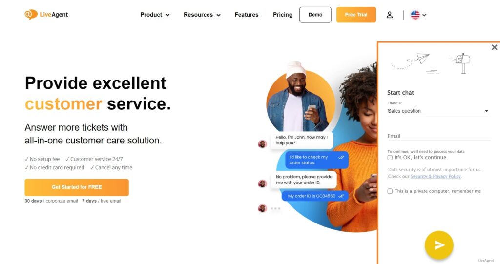 bilde av LiveAgent sin live chat for rask og enkel kundeservice