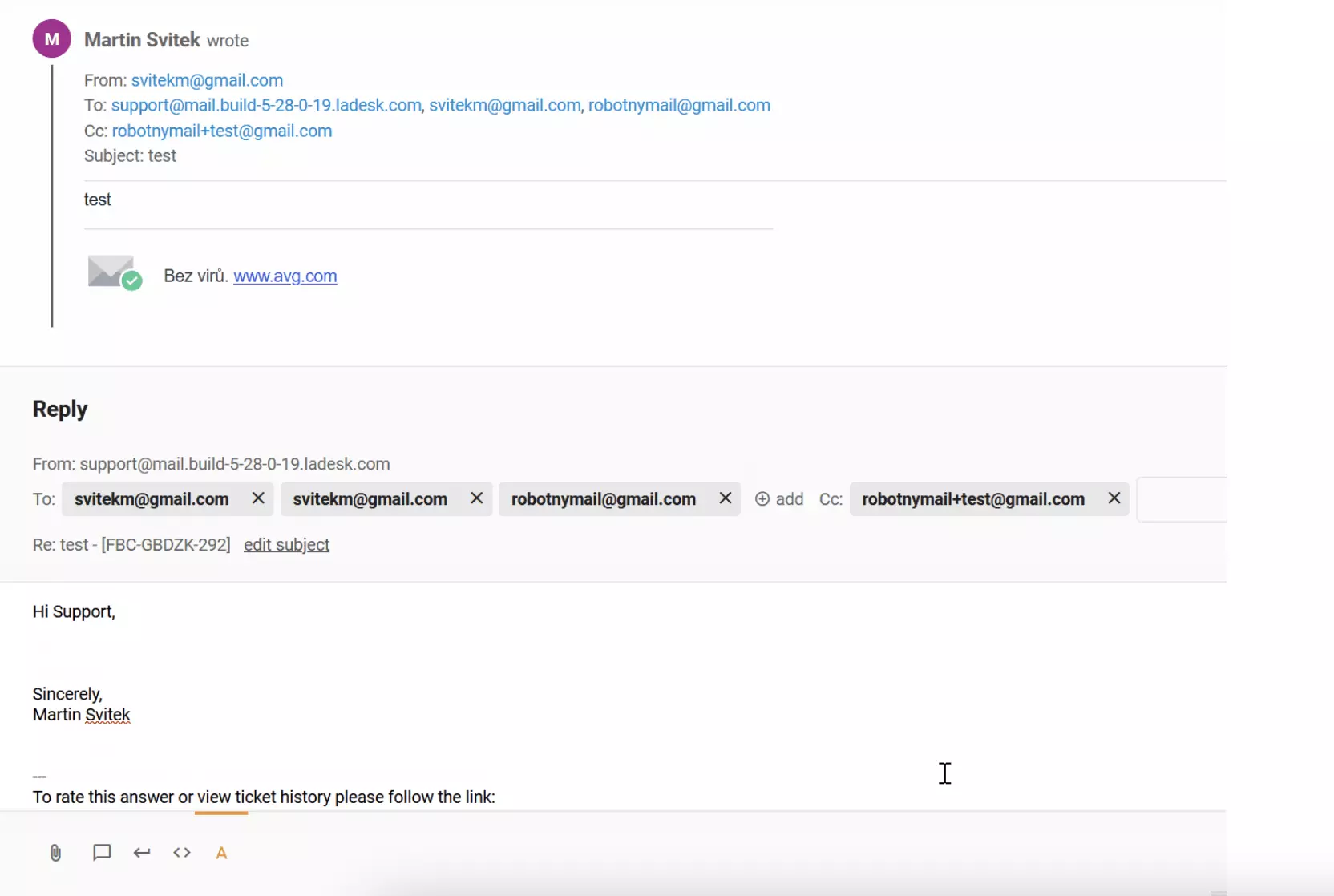 A bug with duplicated recipient in cc in LiveAgent tickets