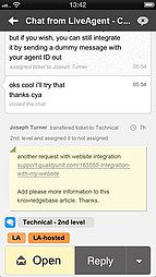 LiveAgent iOS-app grensesnitt – Chat-visning