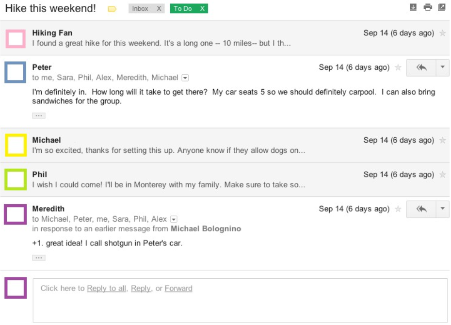 Et eksempel på en organisert e-posttråd