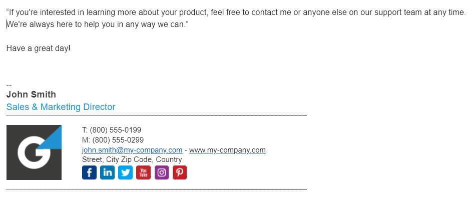 Eksempel på e-postsignatur