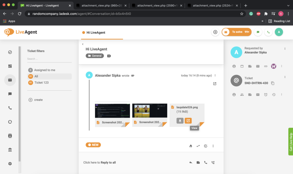 Vedlegg i nettleser åpnet i flere faner