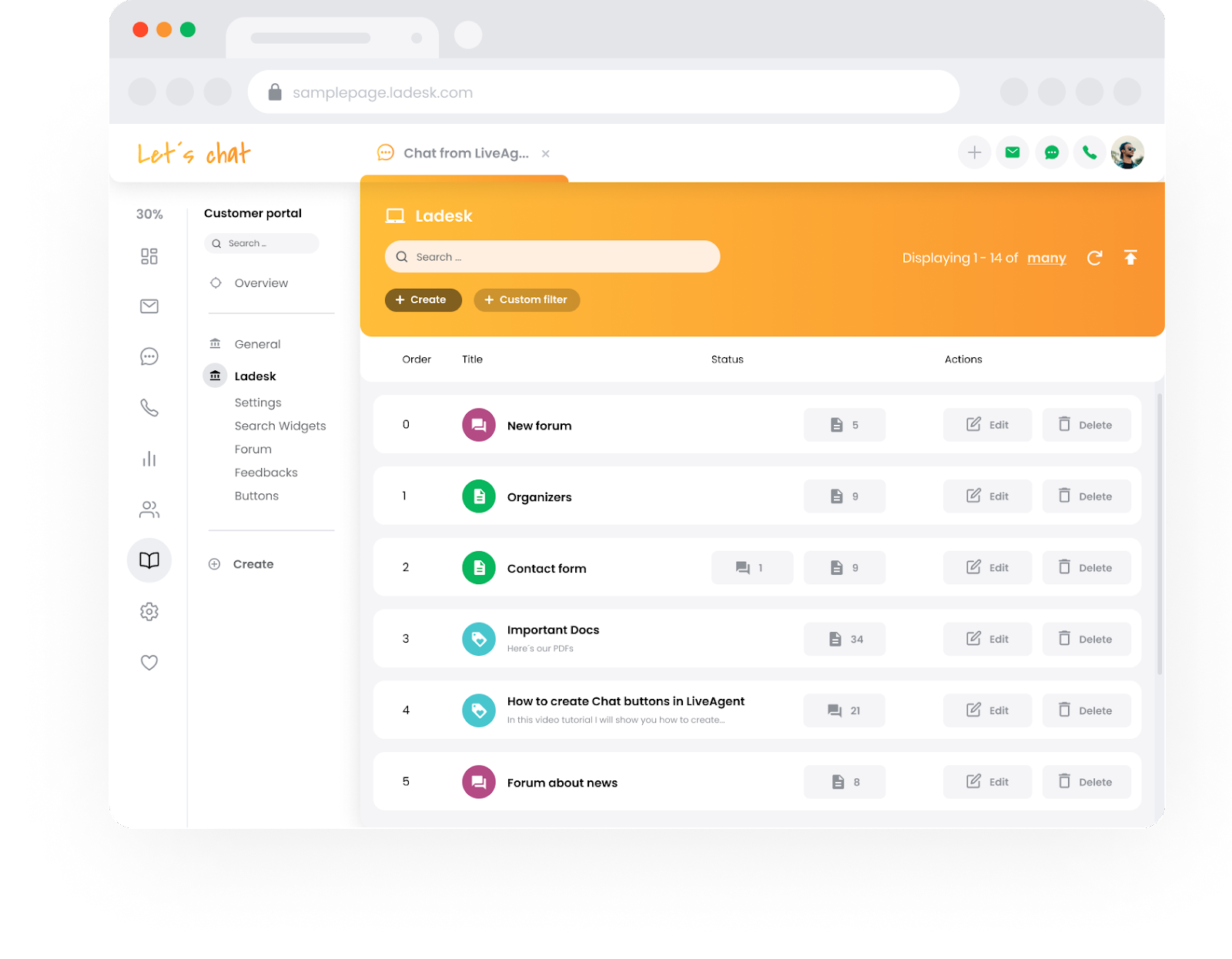 LiveAgent kunnskapsbase supportportal tilpasning