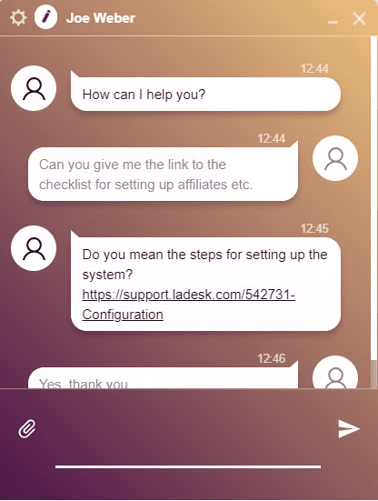 LiveAgent pågående chat med kunde