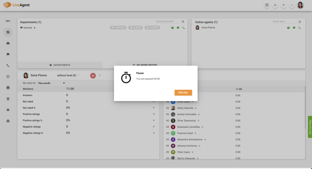 LiveAgent Pause-funksjon