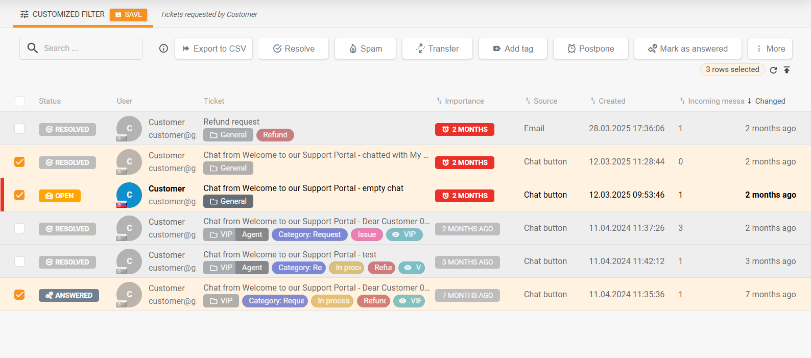 Omarbeidet panel for massehandlinger i billettlisten og integrert de mest brukte billetthandlingene
