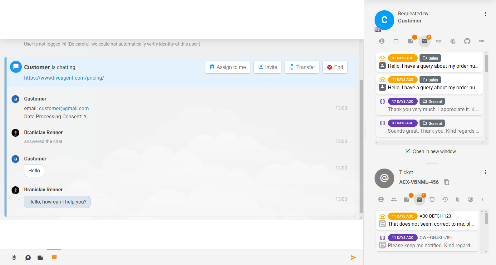 Raffinert billettinnhold og relaterte seksjoner i LiveAgent