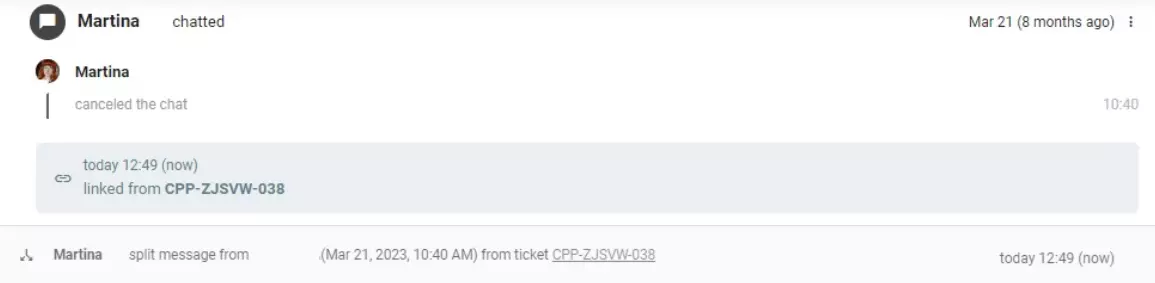 Deling av kundekommunikasjon i to separate tickets i LiveAgent