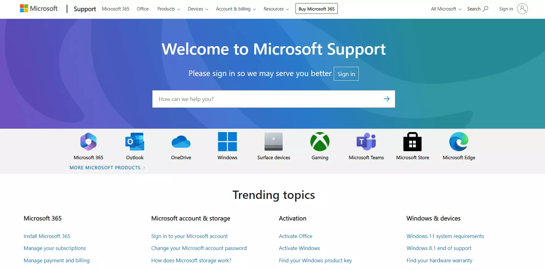 Microsofts supportcenter