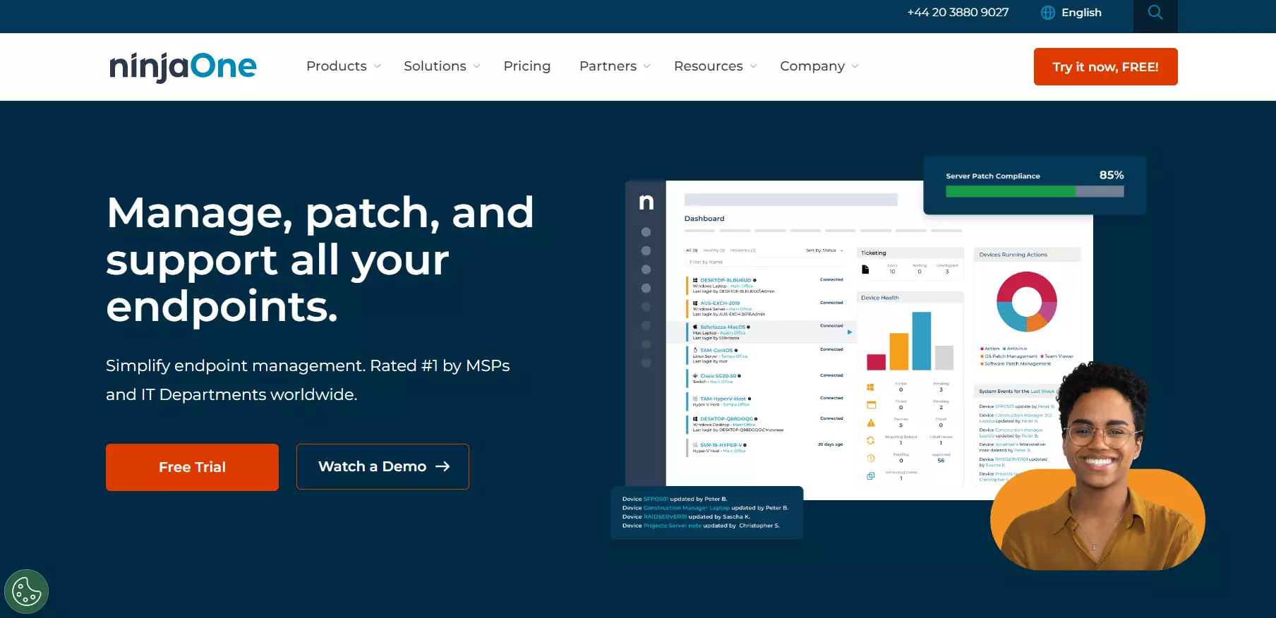 NinjaOnes hjemmeside - komplett IT-ledelsesplattform