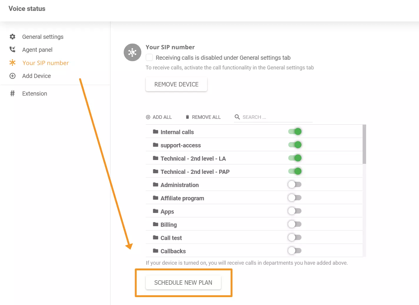 Et bilde som viser hvor du finner den nye telefonplanlegger-funksjonen i LiveAgent