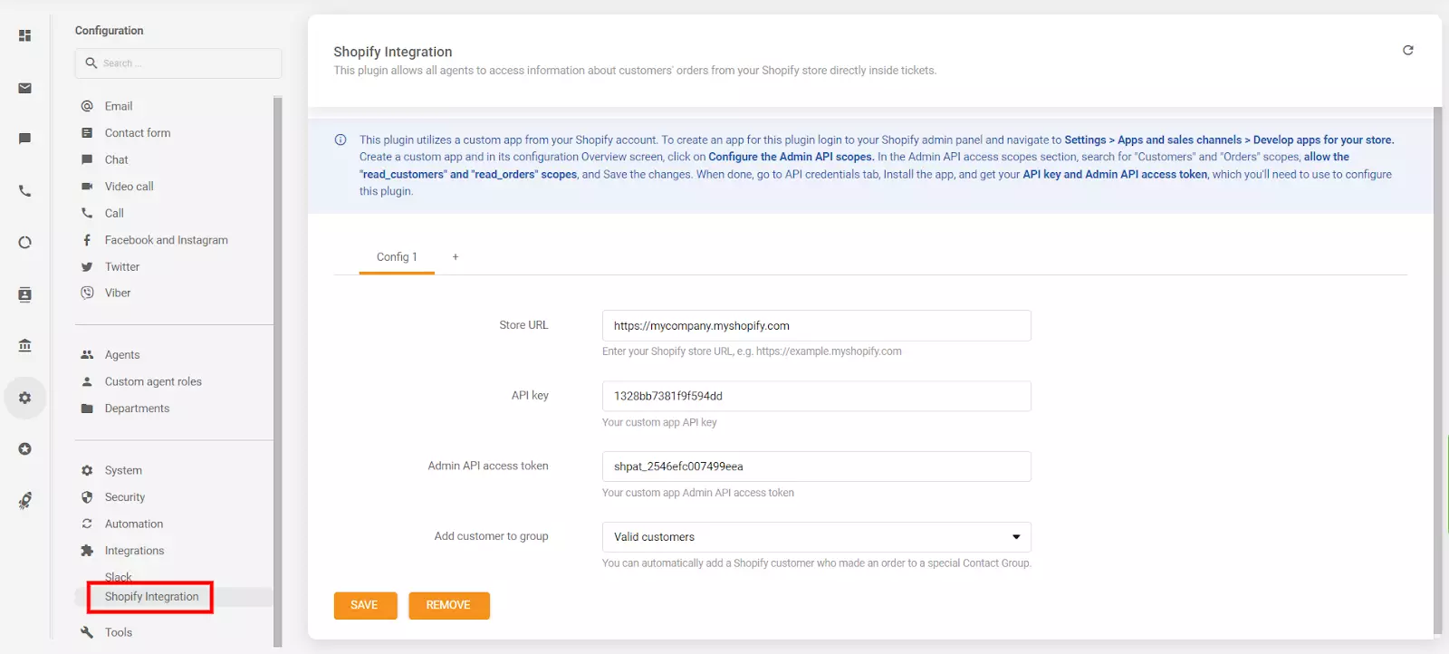Plassering av API-nøkkelen og API-tilgangstoken i LiveAgent-konfigurasjonen