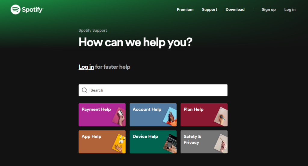 Spotifys supportside
